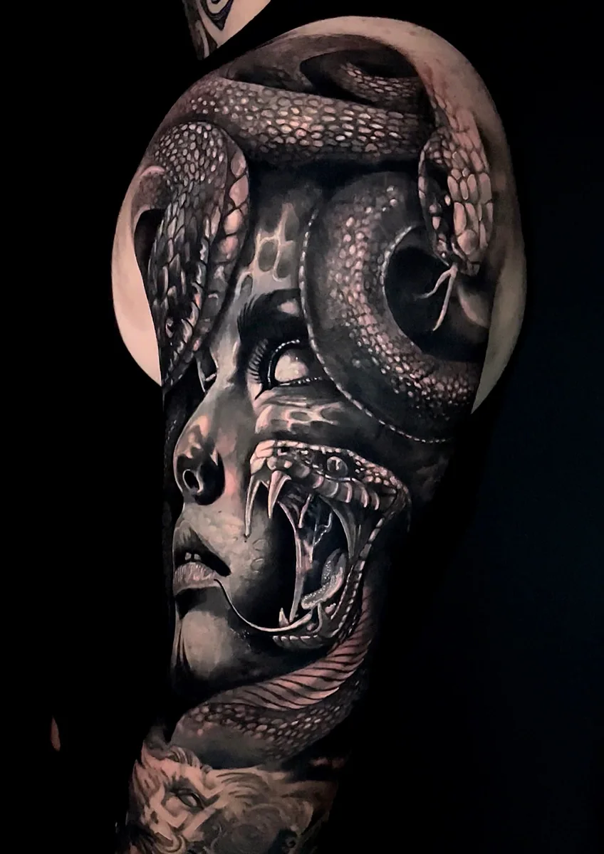 Snake and portrait coverup